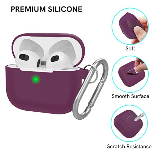 Delidigi Funda airpods 3, Fundas Protectoras de Silicona Accesorios de Piel con Arcilla de Limpieza AirPods para Apple AirPods 3 Generacion (2021) con Llavero(rojo vino)