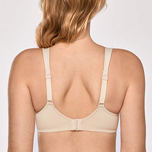 DELIMIRA - Sujetador Reductor Copa Completa Sin Relleno Minimizador para Mujer Beige 100D