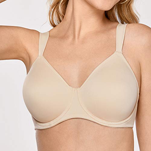 DELIMIRA - Sujetador Reductor Copa Completa Sin Relleno Minimizador para Mujer Beige 100D