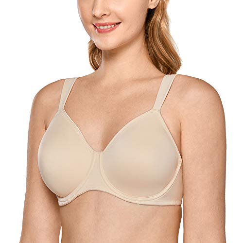 DELIMIRA - Sujetador Reductor Copa Completa Sin Relleno Minimizador para Mujer Beige 100D