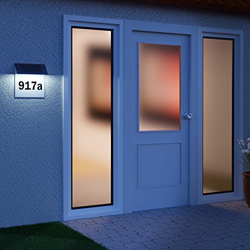 Deuba Número de casa con luz solar LED Iluminación de casa Puerta con números y letras de Acero inoxidable Transparente