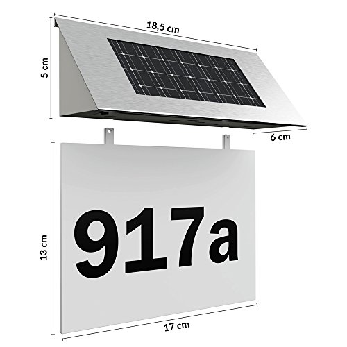 Deuba Número de casa con luz solar LED Iluminación de casa Puerta con números y letras de Acero inoxidable Transparente