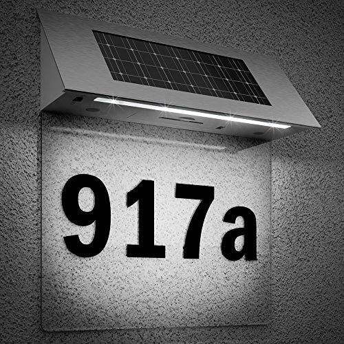 Deuba Número de casa con luz solar LED Iluminación de casa Puerta con números y letras de Acero inoxidable Transparente