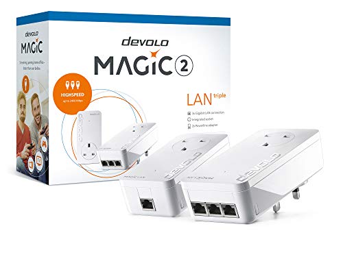 Devolo 8512 Magic 2-2400 LAN Triple Starter Kit (hasta 2400 Mbps para tu Red doméstica Powerline, 3 Puertos LAN GB, Ideal para Juegos en línea, transmisión UHD 4k/8k, Trabajo doméstico Estable)