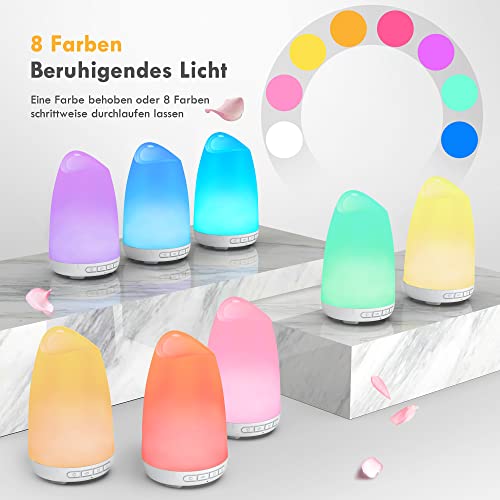 Difusor de aceites esenciales, 150 ml, mini difusor de aromaterapia, con 8 luces de colores, modo de sueño, 21 dB, súper silencioso, sin BPA, difusor de aroma para el hogar (blanco)