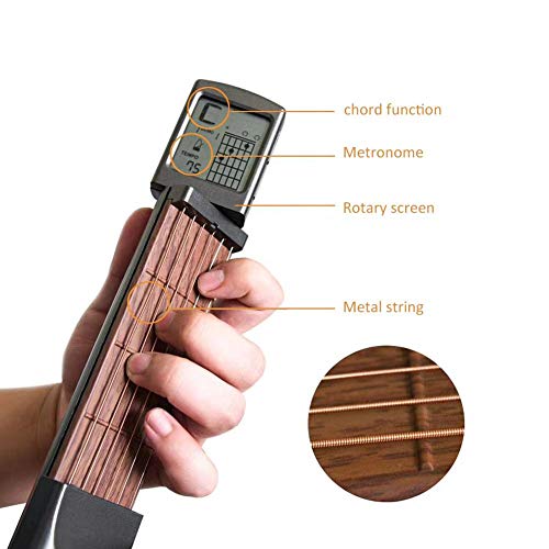 Dilwe Guitarra de Bolsillo, Guitarra de Bolsillo Portátil Herramienta de Práctica Guitar Gadget Chord Trainer con Pantalla de Gráfico Rotativo para Guitarrista Principiante Entrenamiento de Practica