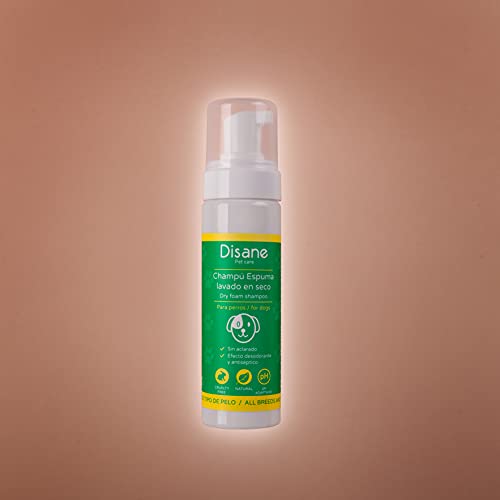 DISANE Champu Perro SECO | Sin Necesidad de Agua ni Aclarado | Elimina los Malos Olores de tu Perro | Producto Natural | 200 ML | Formato Espuma