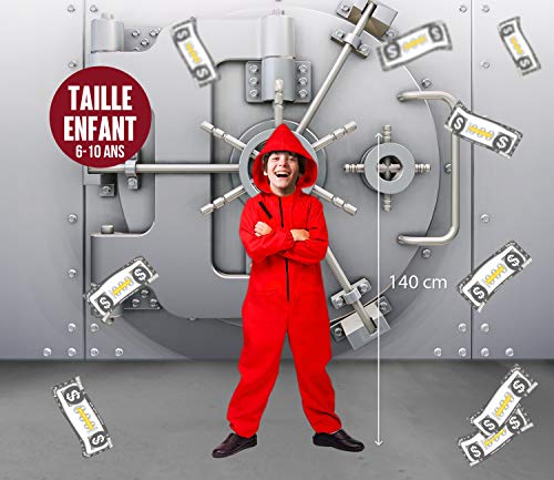 Disfraz Infantil Money Heist (6 - 10 años) 140 cm | Disfraz de la Serie de Casa de Papel | Niños | Traje Rojo con Capucha | Fiesta de Disfraces con temática de ladrón / ladrón | OriginalCup®