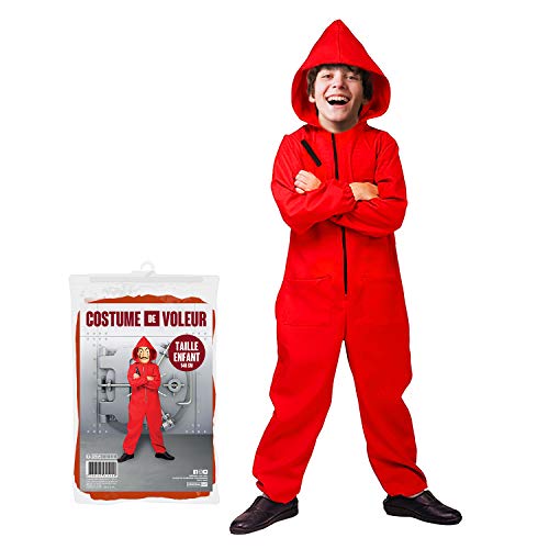 Disfraz Infantil Money Heist (6 - 10 años) 140 cm | Disfraz de la Serie de Casa de Papel | Niños | Traje Rojo con Capucha | Fiesta de Disfraces con temática de ladrón / ladrón | OriginalCup®