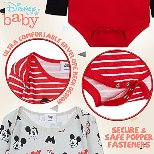 Disney Body Bebe Manga Larga de Mickey Mouse, Ropa Bebe 100% Algodón, Regalos Bebe Recien Nacido Pack de 3 (6-9 Meses, Multicolor)