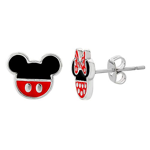 Disney Mickey and Minnie Mouse Mismatched Silver Plated Stud Earrings, Mickey's 90th Anniversary