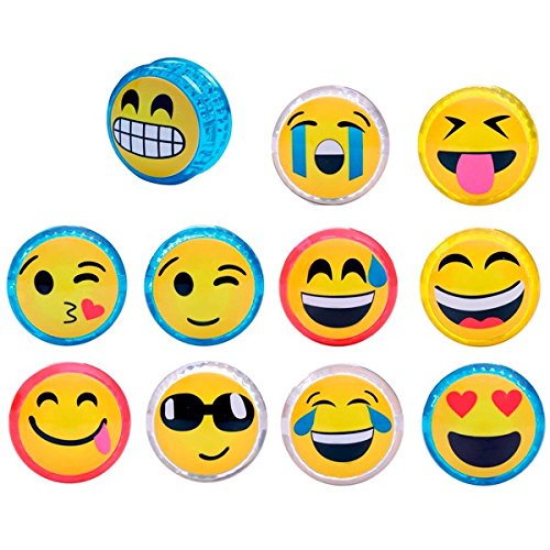 DISOK Lote de 12 Yo Yo Emoticonos con Luz - Yoyos Originales Emojis Divertidos para Niños, Infantiles. Regalos para Cumpleaños Infantiles, Detalles de Comuniones, Bodas niños Baratos y Originales