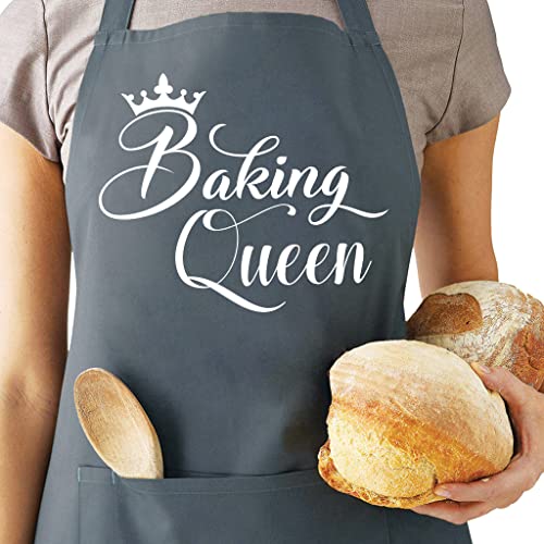 Divertidos Delantales para Hornear Mujer - Baking Queen - Delantales de Cocina - Delantal de Navidad Regalos para Panaderos Mamá Esposa