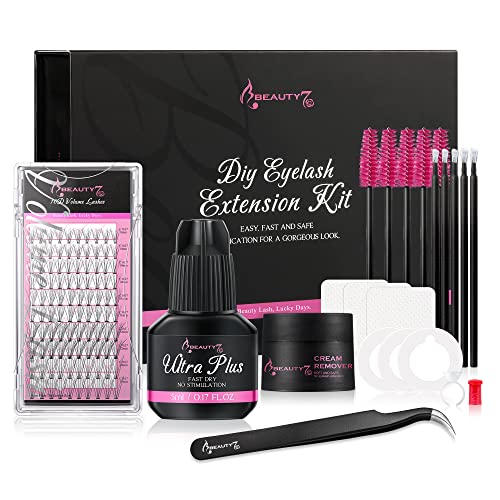 DIY Kit de Extensiones de Pestañas Pelo a Pelo, Juego de Inicio de Extensiones de Pestañas, 10D C Curl /Pegamento /Removedor /Pinza en Casa Beauty7