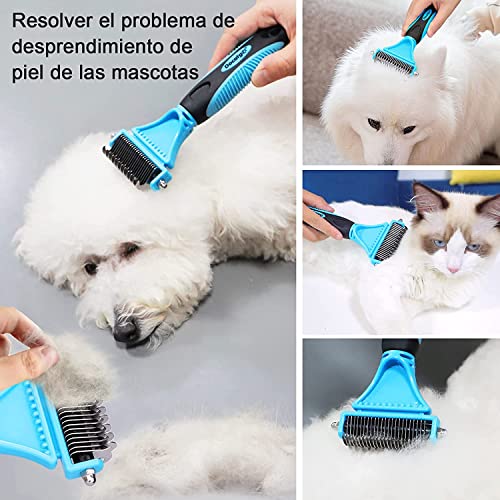 Docatgo Cepillo y Peines 2 en 1 para Perro Conejos Grooming Gatos,Husky Doble Lado Rastrillo de Acero Lnoxidable,Elimina Muerto Quita Los Corta Nudos Largo Corto Coat Carda Pelo Pelos,Grande