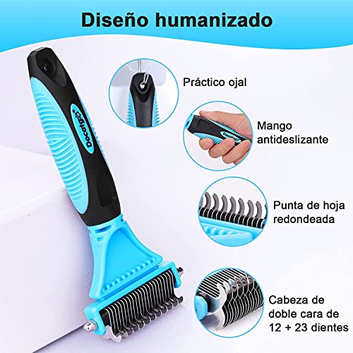 Docatgo Cepillo y Peines 2 en 1 para Perro Conejos Grooming Gatos,Husky Doble Lado Rastrillo de Acero Lnoxidable,Elimina Muerto Quita Los Corta Nudos Largo Corto Coat Carda Pelo Pelos,Grande