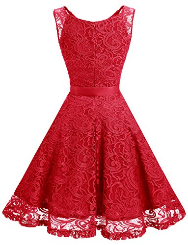 Dressystar Vestido Corto Elegante Mujer De Encaje Sin Mangas con Lazo para Madrina Fietsa Rojo XS