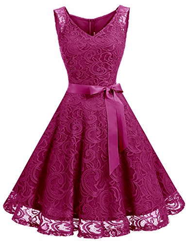 Dressystar Vestido Corto Elegante Mujer De Encaje Sin Mangas con Lazo para Madrina Fietsa Rosa S