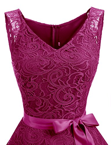 Dressystar Vestido Corto Elegante Mujer De Encaje Sin Mangas con Lazo para Madrina Fietsa Rosa S