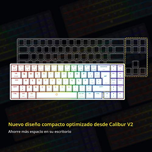 DREVO Calibur V2 TE Cherry MX Rojo RGB 60% Teclado Mecánico para Juegos, Distribución QWERTY Españo, Compacto de 72 Teclas, Compatible con PC/Mac, USB C, Blanco