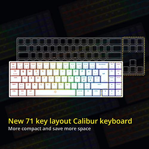 DREVO Calibur V2 TE RGB 60% Teclado mecánico para juegos, 72 teclas pequeño compacto, trabajo para PC/Mac [Interruptor rojo de Outemu -Diseño nórdico-Blanco]