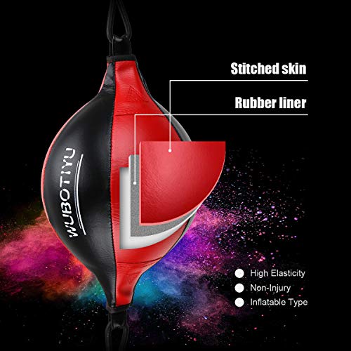 DricRoda - Pelota de boxeo de doble extremo con bomba gratis, bolsa de cuero para Dodge Speed Ball para gimnasio, artes marciales mixtas, deportes y entrenamiento, Negro Rojo