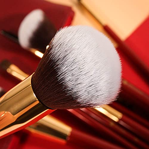 DUcare 10 Piezas Brochas de Maquillaje Profesional set de brochas de maquillaje sintética con bolsa de piel brochas maquillaje Pinceles Maquillaje Brocha de maquillaje（rojo）