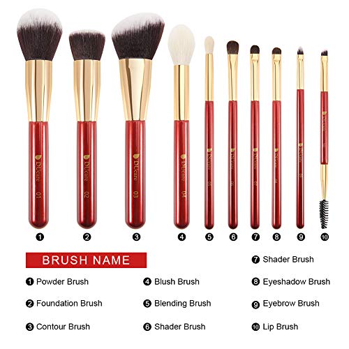 DUcare 10 Piezas Brochas de Maquillaje Profesional set de brochas de maquillaje sintética con bolsa de piel brochas maquillaje Pinceles Maquillaje Brocha de maquillaje（rojo）