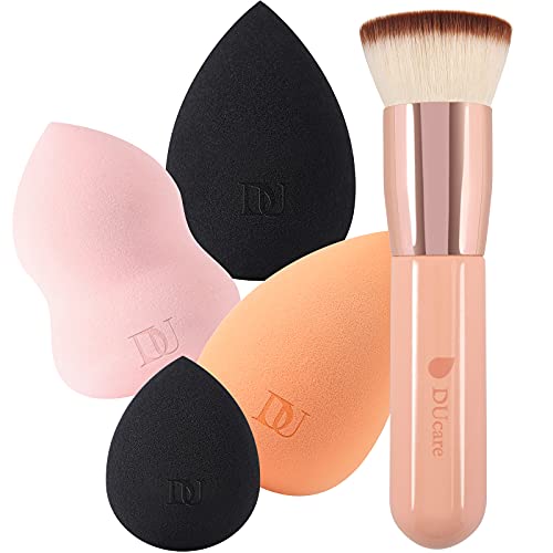 DUcare 4 Piezas Esponja Maquillaje + 1 Piezas Brocha de Base - Set de Makeup Blender Beauty para Base de Maquillaje, Ideal para Líquidos, Cremas y Polvos