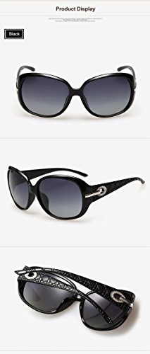 Duco Mujer Gafas de sol Classic Fashionable Ladies con lentes polarizadas de gran tamaño 100% protección UV 6214 (Negro brillante)