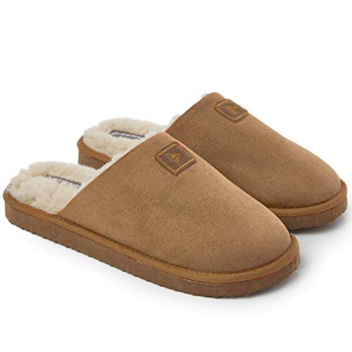 Dunlop Zapatillas Casa Hombre, Memory Foam Pantuflas Peluche Abiertas, Zapatillas De Estar En Casa Invierno Calientes Suela de Goma Dura Interior Exterior, Regalos para Hombre (42 EU, Marrón)