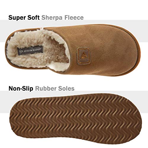 Dunlop Zapatillas Casa Hombre, Memory Foam Pantuflas Peluche Abiertas, Zapatillas De Estar En Casa Invierno Calientes Suela de Goma Dura Interior Exterior, Regalos para Hombre (42 EU, Marrón)