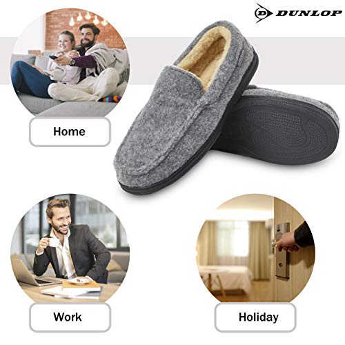 Dunlop Zapatillas Casa Hombre | Pantuflas Estilo Mocasines Cerradas | Zapatillas de Casa Invierno Calientes Suela de Goma Dura | Regalos Originales para Hombre (43, Gris, numeric_43)