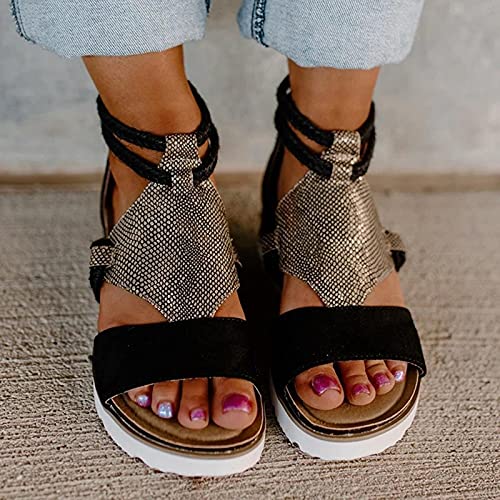 DZQQ Sandalias de tacón de cuña para Mujer, Punta Abierta, Boca de pez, Comercio Exterior, Sandalias de Estilo Romano, Zapatos con Cremallera, Zapatos de Talla Grande para Mujer