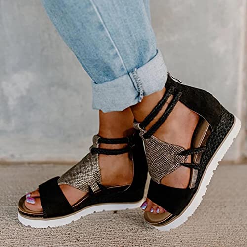 DZQQ Sandalias de tacón de cuña para Mujer, Punta Abierta, Boca de pez, Comercio Exterior, Sandalias de Estilo Romano, Zapatos con Cremallera, Zapatos de Talla Grande para Mujer