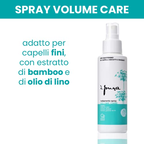 È Pura - Spray Volumen - Tratamiento en Spray de Efecto Voluminizador para Cabellos Finos, Uso Diario en Cabellos Secos o Mojados - Fórmula con Aceite de Bambú y de Linaza - Sin Aclarado - 125 ml