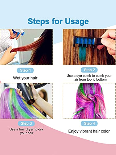 EBANKU 10 Colores Peines de Tiza Temporales de Cabello Tinte no Tóxico Lavables Para niños Pelo teñido, Fiesta, Navidad y Cosplay DIY