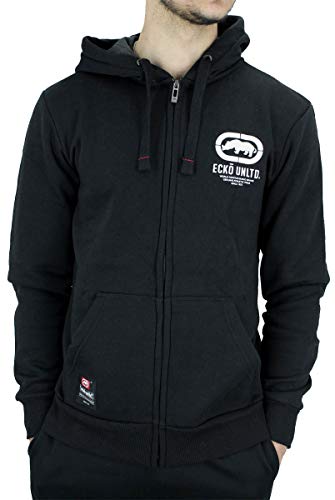 Ecko Sudadera con capucha de manga larga con cremallera completa para hombre, negro, gris, azul, Negro, S