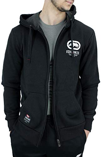 Ecko Sudadera con capucha de manga larga con cremallera completa para hombre, negro, gris, azul, Negro, S