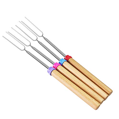 Ecloud Shop Marshmallow Tostado Barbacoa Stick-Conjunto de 5 Telescópico Acero Inoxidable Skewer Tenedores para Perros Calientes-Extensible a 32 Pulgadas de Largo-2 Varillas para Asar Gratis