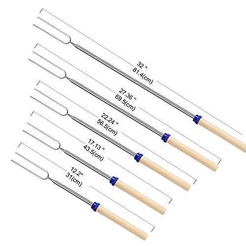 Ecloud Shop Marshmallow Tostado Barbacoa Stick-Conjunto de 5 Telescópico Acero Inoxidable Skewer Tenedores para Perros Calientes-Extensible a 32 Pulgadas de Largo-2 Varillas para Asar Gratis