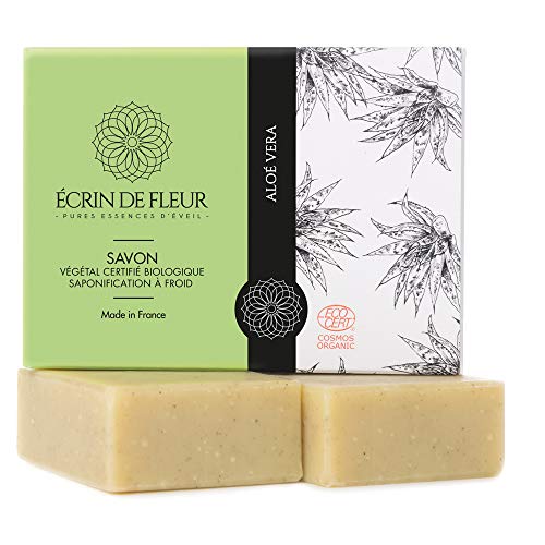 ÉCRIN DE FLEUR - Jabón de Aloe Vera Ecológico , Jabón Artesanal Natural con Zumo de Aloe Vera y hojas de ortiga, saponificado en frío, 2x100g