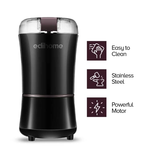 Edihome, Molinillo de Café Eléctrico, Moledor Profesional de Alta Potencia (300W, 80Gr), Multifuncional para Semillas Especias Granos Azúcar, de Acero Inoxidable y Libre de BPA (Negro)