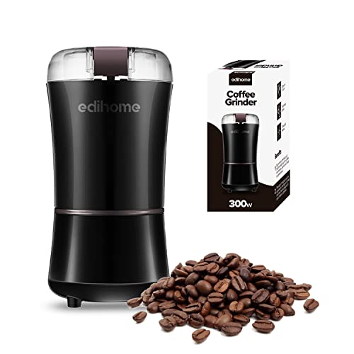 Edihome, Molinillo de Café Eléctrico, Moledor Profesional de Alta Potencia (300W, 80Gr), Multifuncional para Semillas Especias Granos Azúcar, de Acero Inoxidable y Libre de BPA (Negro)