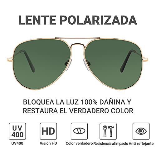 EFE Gafas de Sol Aviador Polarrizadas de Retro y Moda para Mujeres y Hombres Unisex Protección UV400 Contra los Rayos Ultravioletas para Pesca Senderismo Conducir Excursión Verde