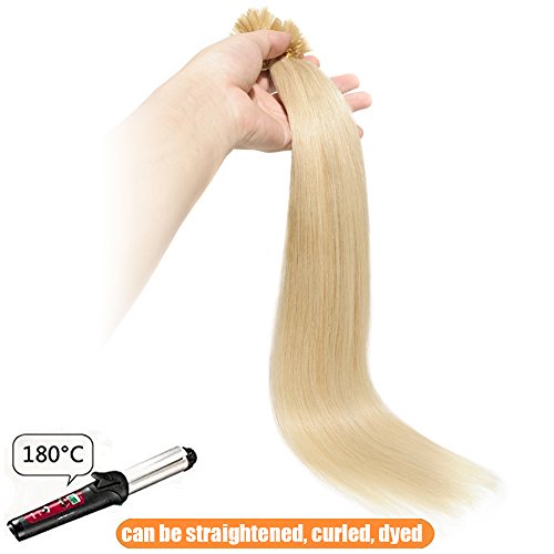 Elailite Extensiones Pelo Natural Queratina 1g Cabello Humano 100% Remy sin Clip U Tip Keratina 50 Mechas Largas 45cm 50g #60 Rubio Platino