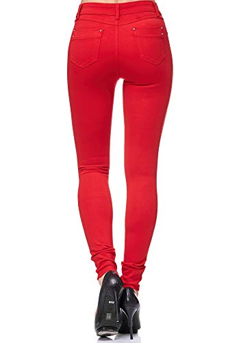 Elara Pantalón Elástico de Mujer Skinny Fit Jegging Chunkyrayan Rojo H21 Red 38 (M)