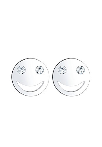 Elli Pendientes para mujer con diseño de el emoji con cara sonriente «smiley» y cristales, fabricados en plata de ley de 925