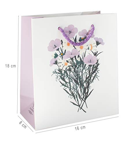 Emartbuy Conjunto de 4 Bolsa de Regalo de Lujo Papel Laminado Fuerte Colores Mezclados 18 x 16 x 8 cm - Ramo Floral