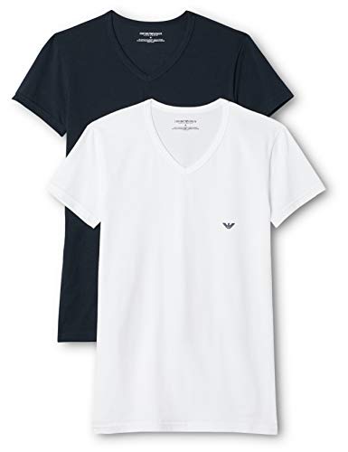 Emporio Armani CC717 111512 Camiseta Interior, Hombre, Multicolor (Blanco/Azul Oscuro), S